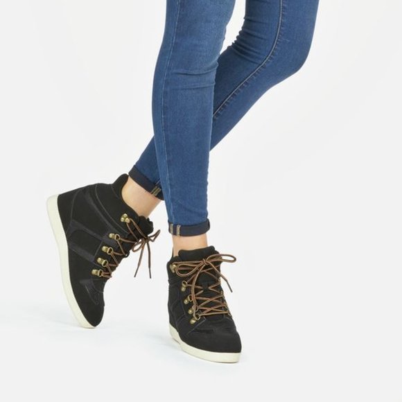 kelsa black suede hidden wedge sneakers - Picture 2 of 10